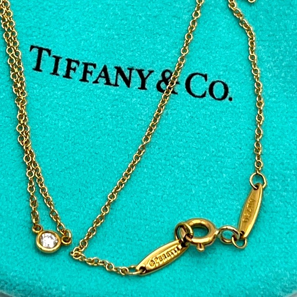 Tiffany & Co. 18k Yellow Gold 16” Chain Necklace .05 CTW Bezel-Set Diamond NWOB - Picture 6 of 15